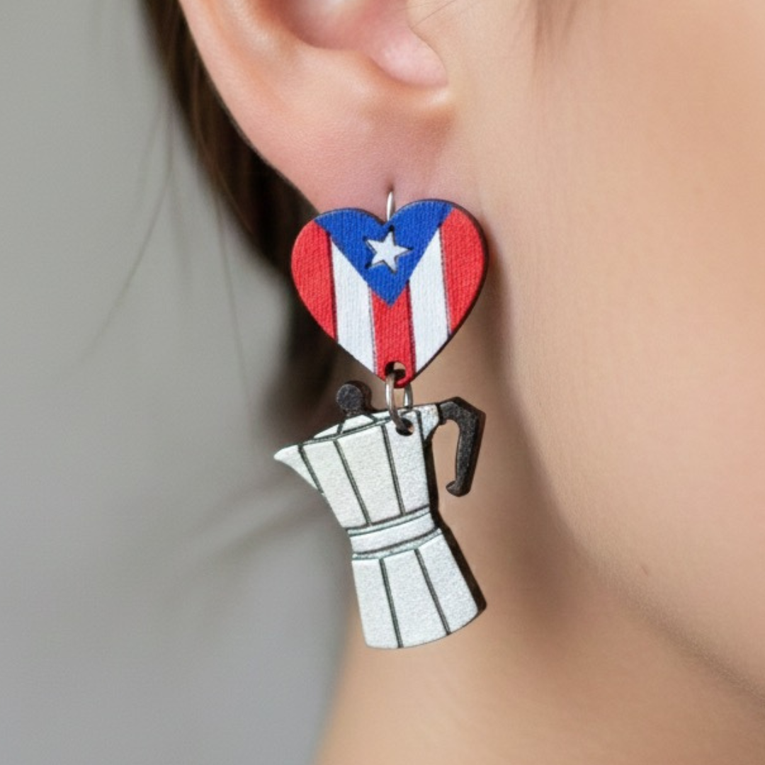 Puerto Rico flag and coffee maker (greca) earrings