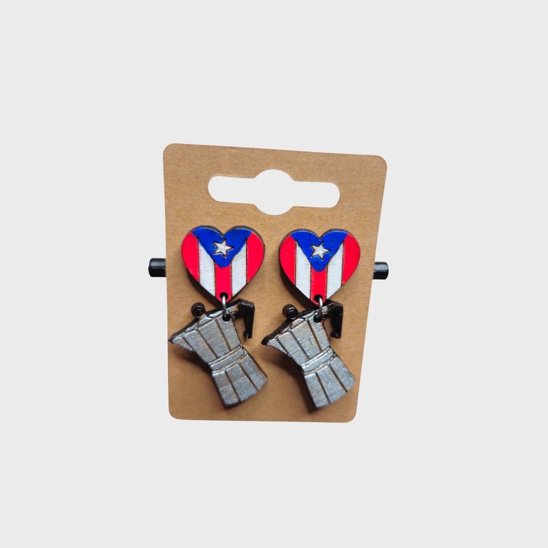 Puerto Rico flag and coffee maker (greca) earrings