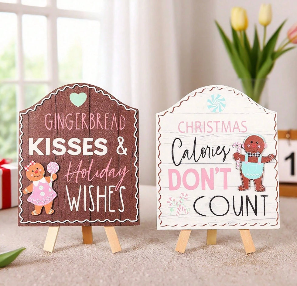 1/2pcs Christmas Gingerbread Man Wooden Sign Ornaments