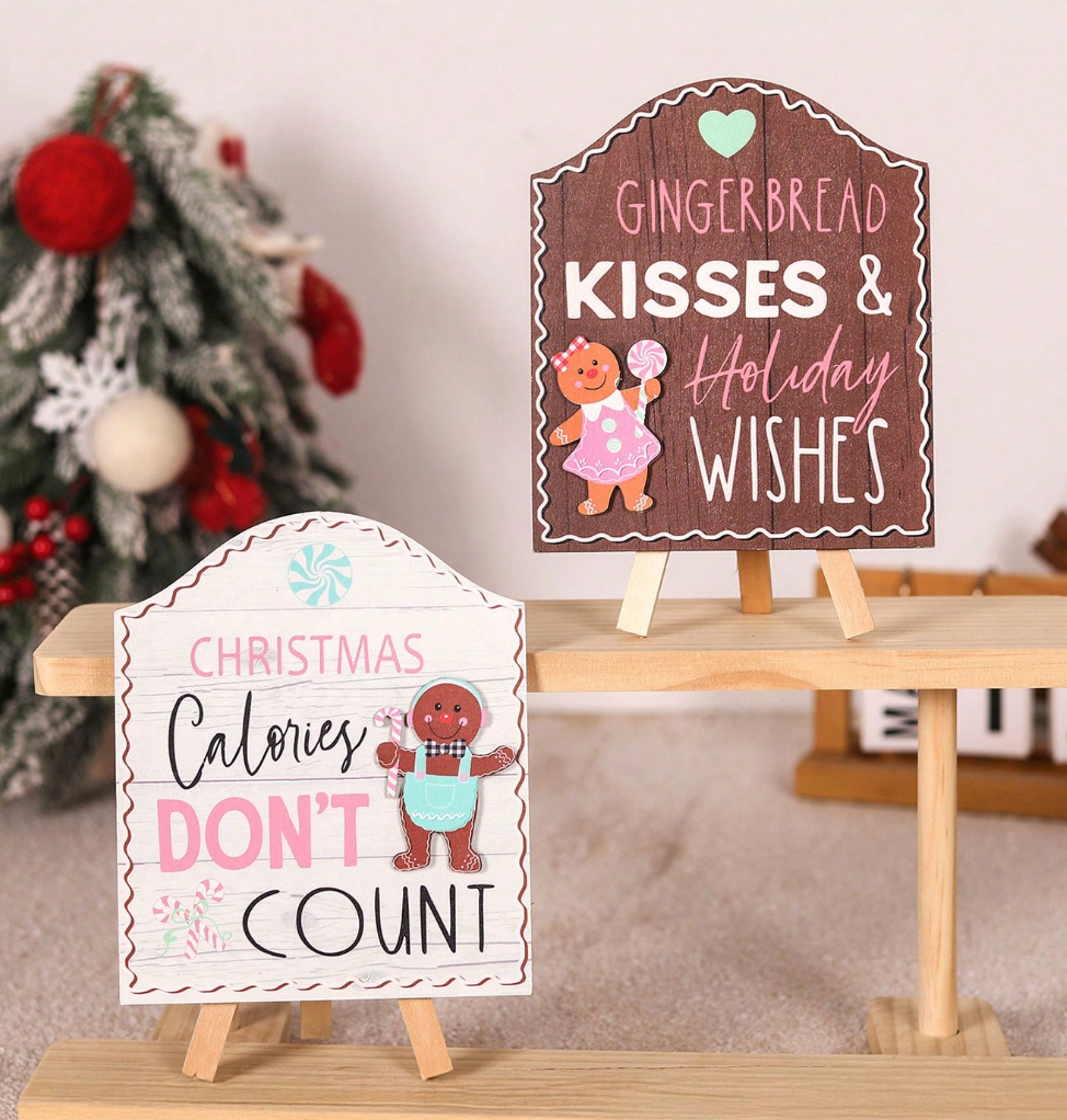1/2pcs Christmas Gingerbread Man Wooden Sign Ornaments