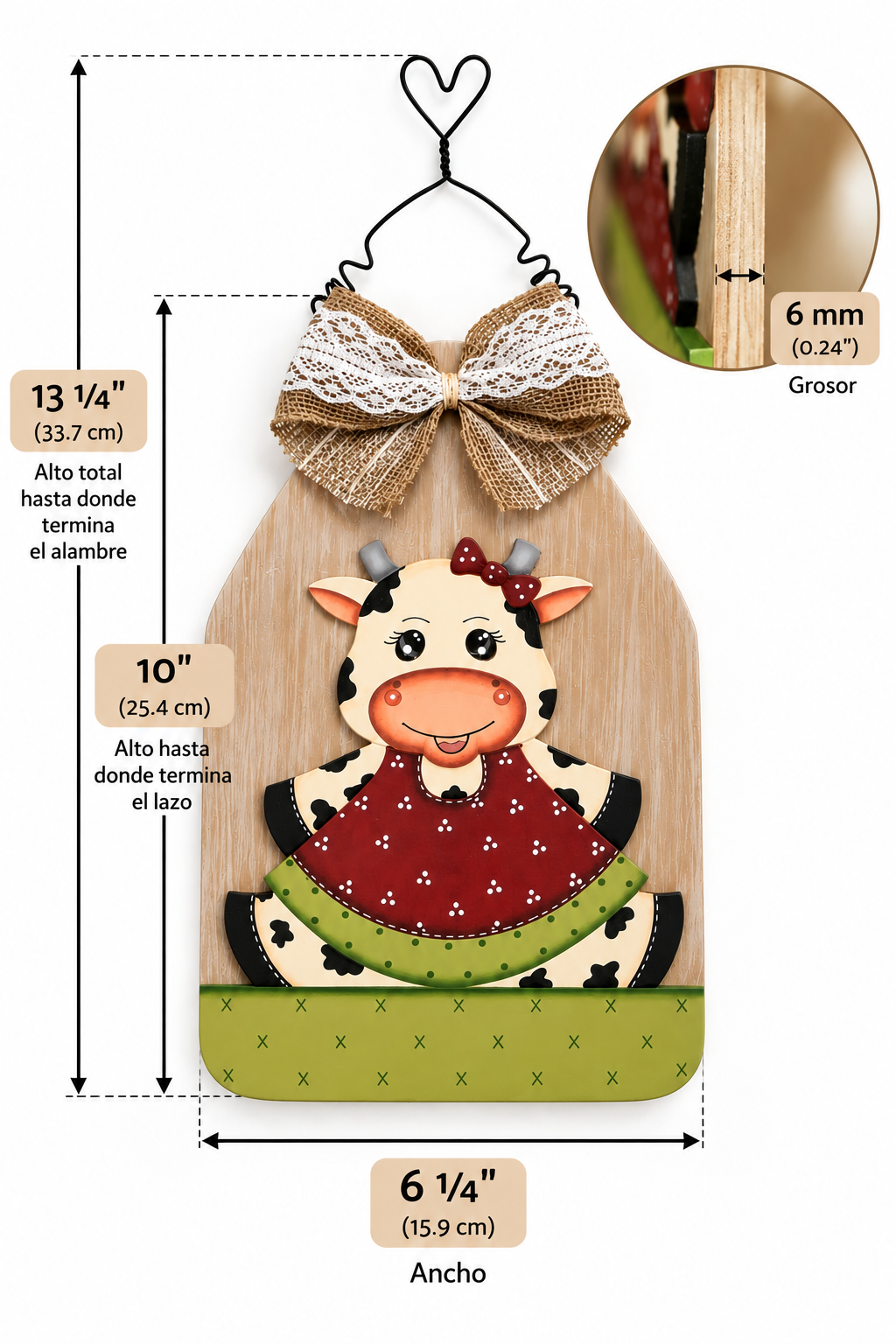 Hand-Painted Country Cow Wooden Plaques – Set of 3