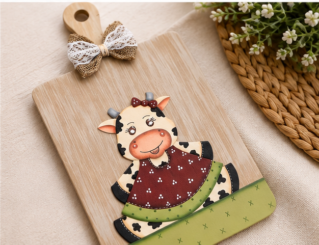 Hand-Painted Country Cow Wooden Plaques – Set of 3